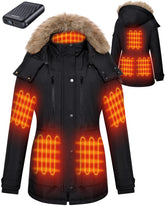 GOTOBI women's heated jacket front view shows all-zone warmth for cold commutes.