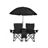 GoTEAM! portable 2-seat chair with cooler and umbrella, ideal for outdoor events.