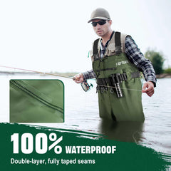 Goture waders anti-slip boots provide secure traction on slippery riverbeds.