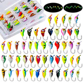 Goture 50-piece ice fishing jigs kit display