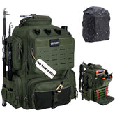 Goture fishing backpack water-resistant 900D fabric protects gear from rain.