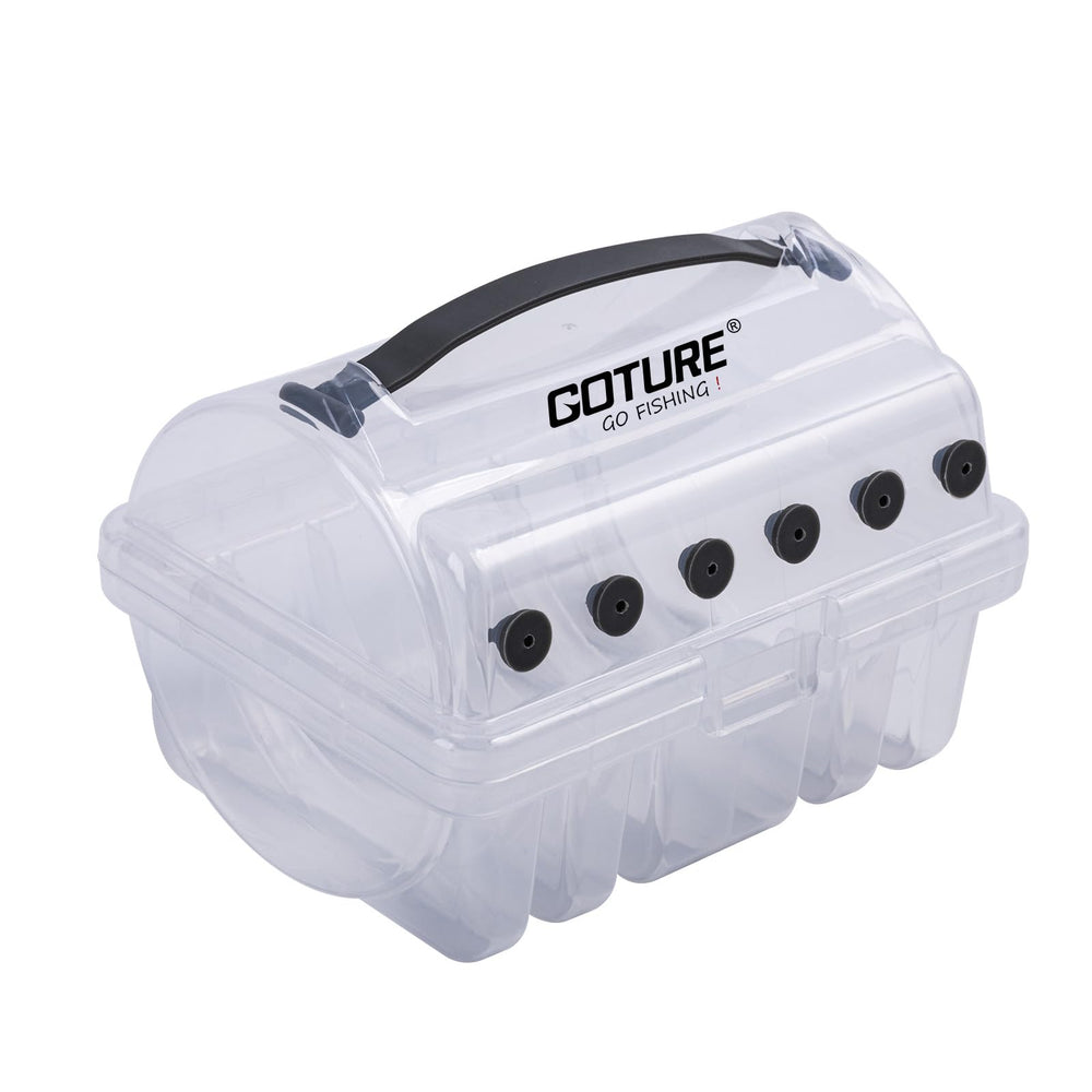 Goture 6-slot fishing line storage box main image showing 2 large slots and 4 standard slots