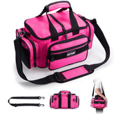 Goture fishing tackle bag soft side close-up shows water-resistant fabric for rough weather.