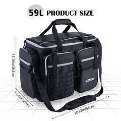 Goture large tackle bag side pocket access enables quick tool reach during trips.