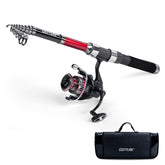 Goture telescopic rod extended for long casts on the water.
