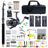 Goture telescopic rod with reel case showing travel-ready setup in protective PC case.