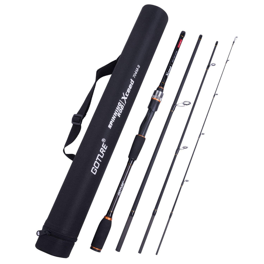 Goture travel rod four-piece compact setup for easy travel and packing.
