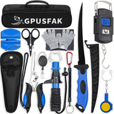GPUSFAK 12-piece Fishing Tool Kit blue - main product image with pliers, knife, and lip gripper