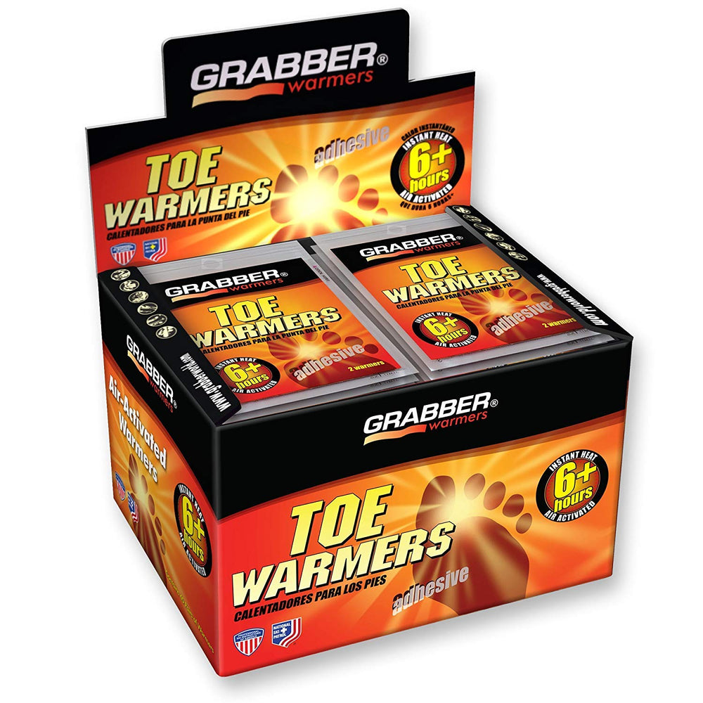Grabber Toe Warmers display box highlights bulk 40-pair package for easy restocking and checkout.