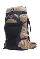 Granite Gear Crown 3 60L backpack front view with roll-top access for quick packing.