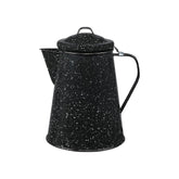 Granite Ware coffee boiler on stovetop delivering quick, 12-cup coffee for groups