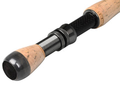 Graphite carbon fiber fly rod 10ft-5-6wt closeup emphasizes sensitivity and control