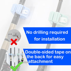 Rod holder attached to a wall with a fishing rod stored