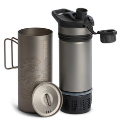 GRAYL GeoPress Titanium pouring purified water for safe sip