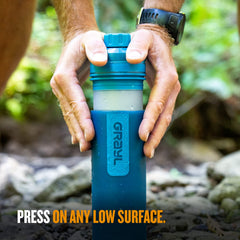 GRAYL UltraPress replaceable cartridge visible, highlighting long-term purification capability.