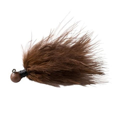 Great Lakes Finesse Marabou Jig brown 1/8oz side view shows hand tied marabou action