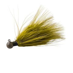 Great Lakes Finesse Marabou Jig Olive 1/8 oz side profile highlights the durable head