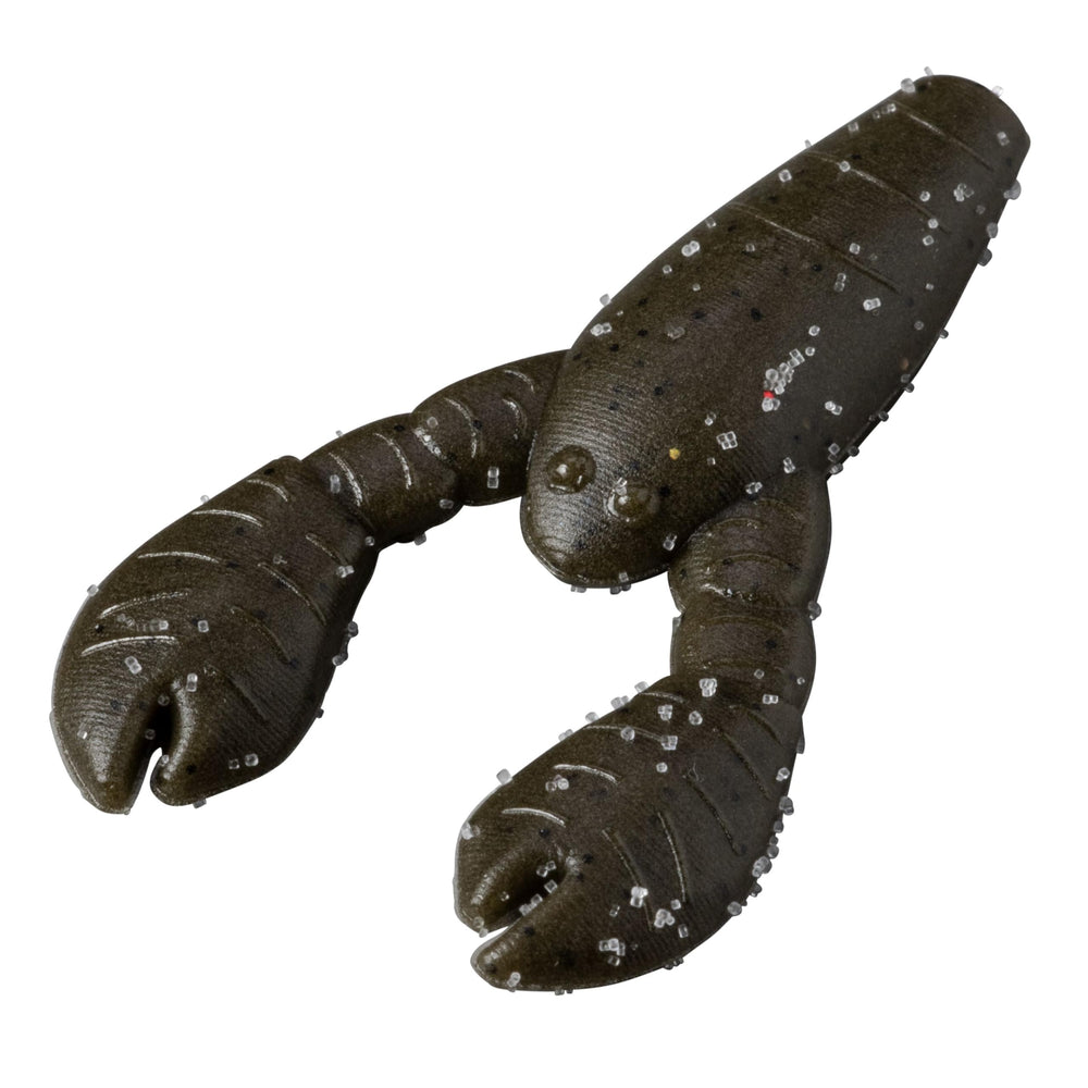 Great Lakes Finesse Snack Craw in green pumpkin black flake shows a durable body for repeated casts.
