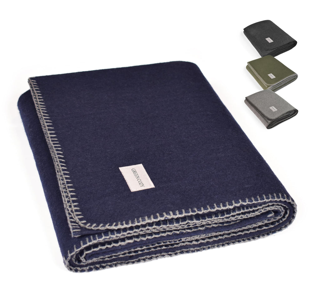 Green Cozy Military-Style Wool Blanket cushioned closeup shows thick weave for cozy warmth