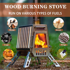 Green Stove Defender chimney stored inside allows compact packing.