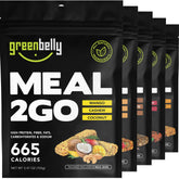 Greenbelly backpacking meals packaging on trail offering ready-to-eat convenience.