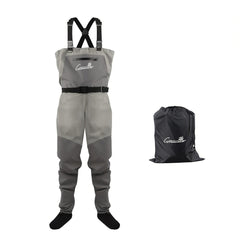 GREENWATER fly fishing waders XXL gray front view for breathable all-day wear