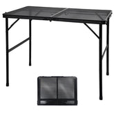 GREGIN camping table mesh desktop close-up shows heat-resistant surface for outdoor use