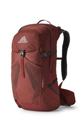 Gregory Citro 30L brick red back panel with ventilated suspension for airflow.