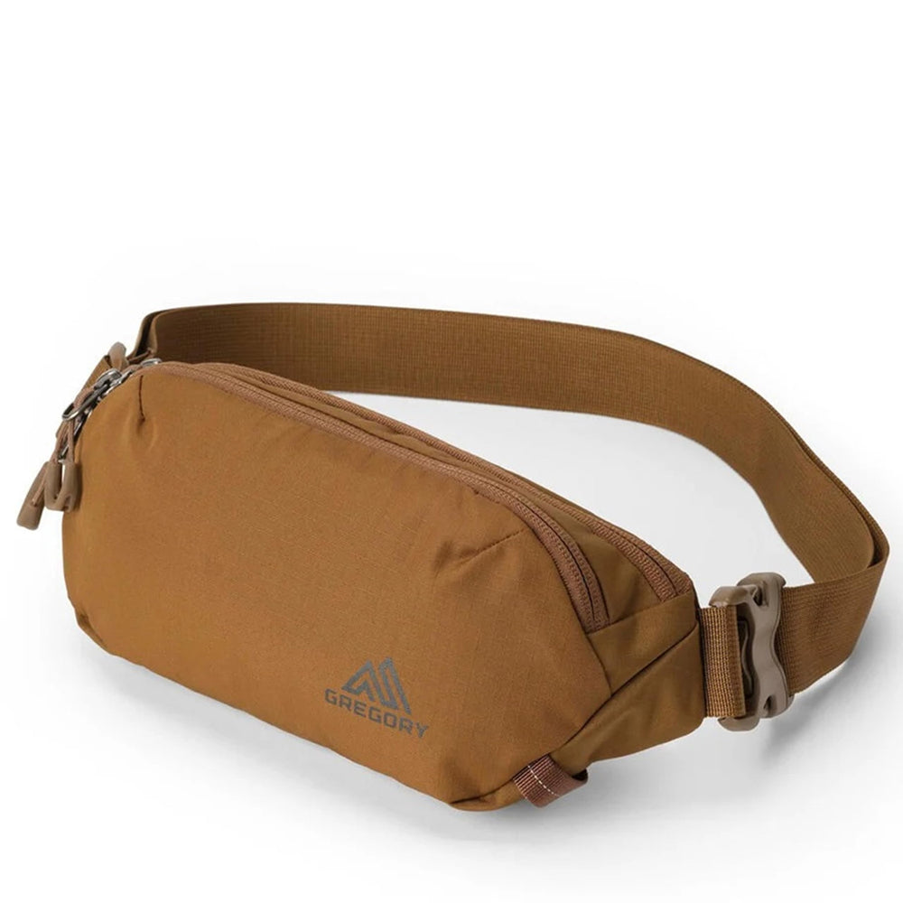 Gregory Rhune Belt Bag in coyote brown front view for hands-free daily carry