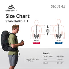 Gregory Stout 45 shoulder harness stays comfortable with perforated breathable design.