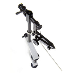 Griffin Odyssey Fly Tying Vise mounted with bobbin cradle, highlighting 360° rotation