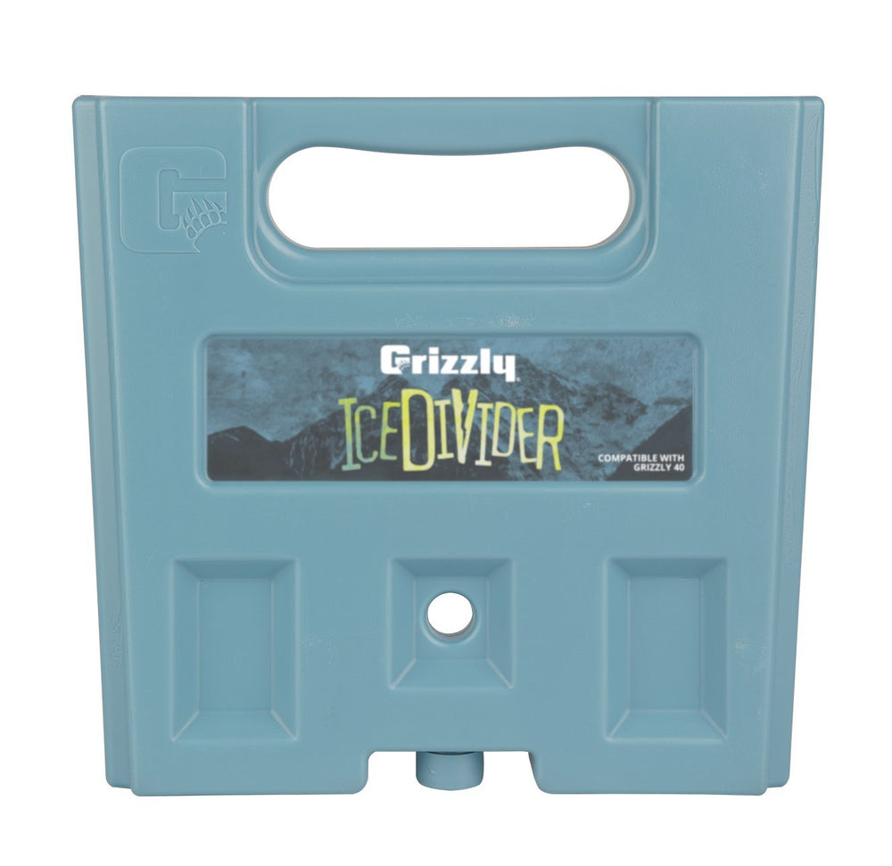 Grizzly IceDivider freeze-pack ready for freezer to extend ice longevity.