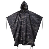 GRVCN military poncho folded in compact pouch for backpacking.
