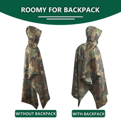GRVCN rain poncho hood adjustment demonstrates adjustable coverage during movement