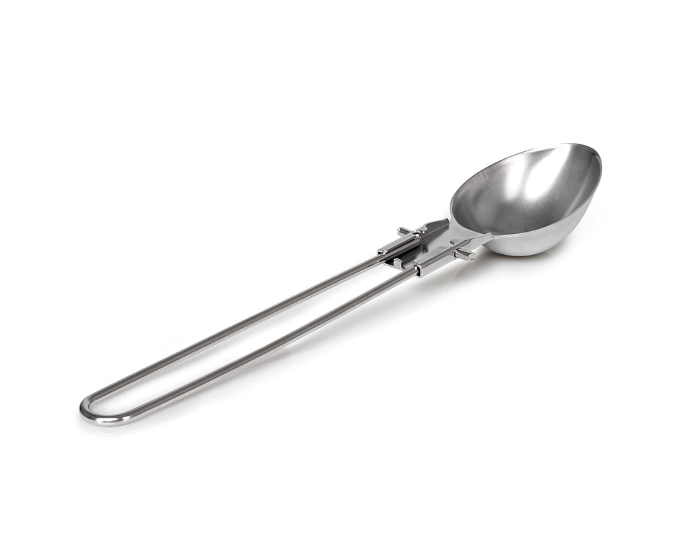 GSI Outdoors Folding Chef Spoon on the go, highlighting compact storage for travel.