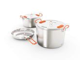 GSI Outdoors Glacier Base Camper 3-piece pots set ready for group camping meals.