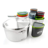 GSI Outdoors Glacier Stainless Camper 4P pots and dining ware enable compact meals