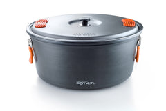GSI Outdoors Halulite 4.7L pot with mesh stuff sack travels light on trips.