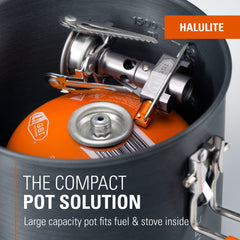 GSI Outdoors Halulite Boiler folding-handle showcased for secure packing.