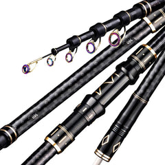 GTOFYU telescopic fishing rod extended for long-distance casting and travel ease.
