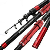 GTOFYU telescopic fishing rod extended for long-distance casting and travel-ready portability.