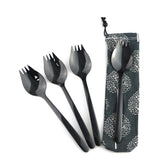 Gugrida spork set: black 4-piece, ideal for noodles and desserts on the go.