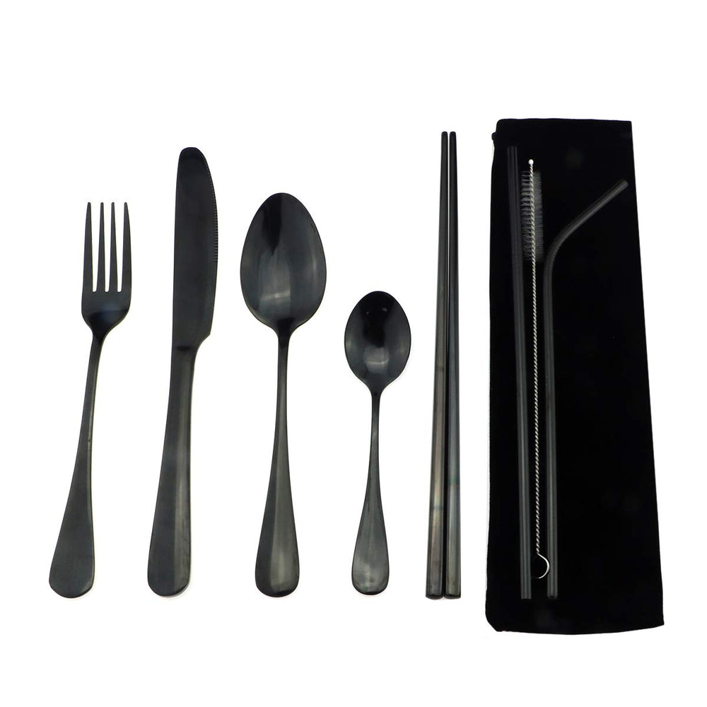 Gugrida knife in black reusable utensils set for travel meals.