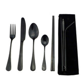 Gugrida knife in black reusable utensils set for travel meals.