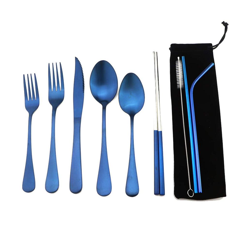 Gugrida blue reusable utensils with case for eco-friendly travel and easy packing