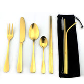Gugrida Gold reusable utensils case for eco-friendly dining on the go.