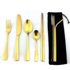 Gugrida Gold reusable utensils case for eco-friendly dining on the go.