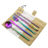 Gugrida luxury rainbow matte travel flatware set for on the go meals.