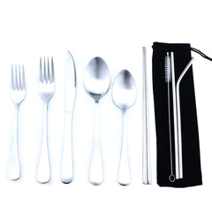 Gugrida silverware set with case, camping-ready and neatly stored for on-the-go meals.