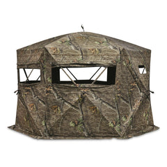 Guide Gear Educator blind exterior with large windows offering 360-degree visibility for hunting.